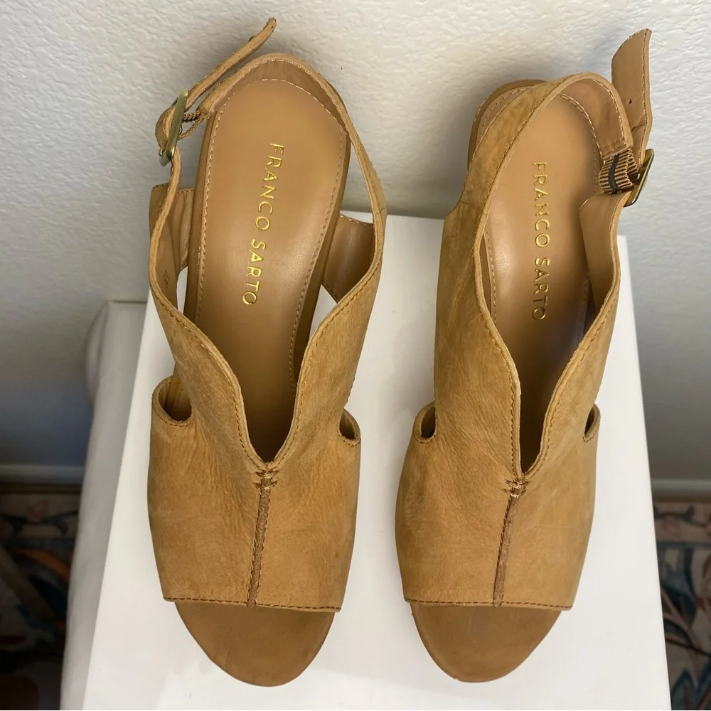 Franco Sarto Gallard Tan Leather Slingback Heels Size 7.5